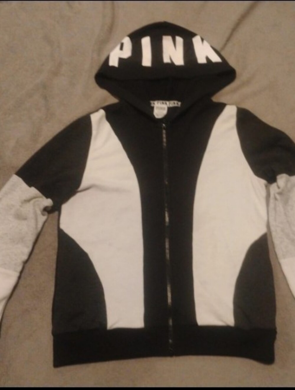 Victoria’s Secret PINK Colorblock Full-Zip Hoodie Black White Grey - Size M